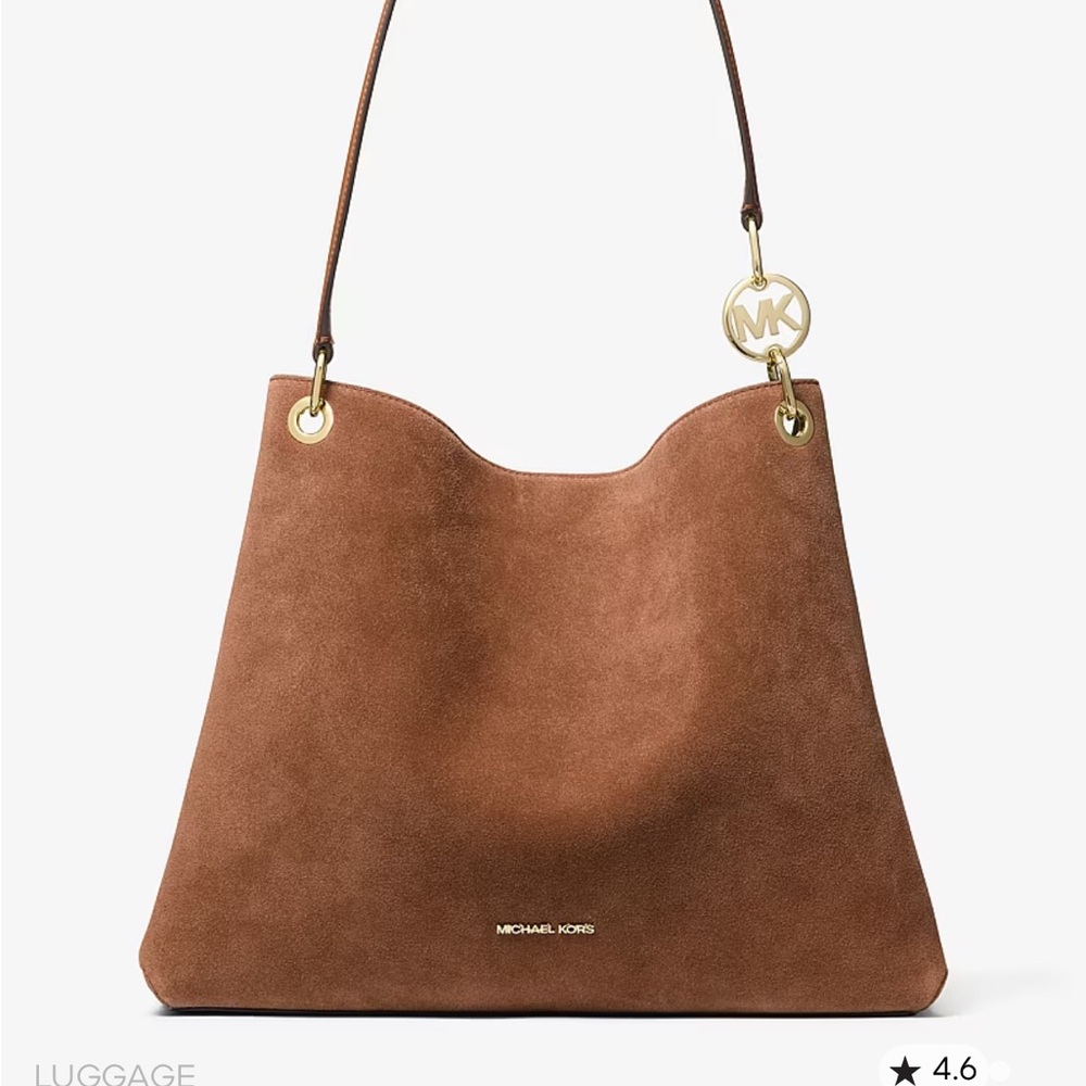 Michael Kors Suede Shoulder Bag in Chestnut Brown with Gold Hardware